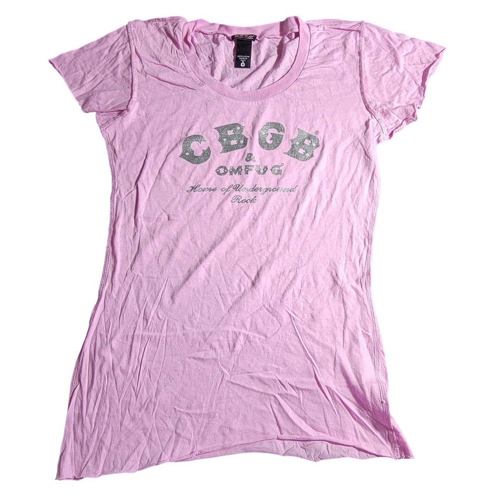 CBGB OMFUG Pink Graphic T-Shirt Womens Medium Home of Underground Rock Glitter